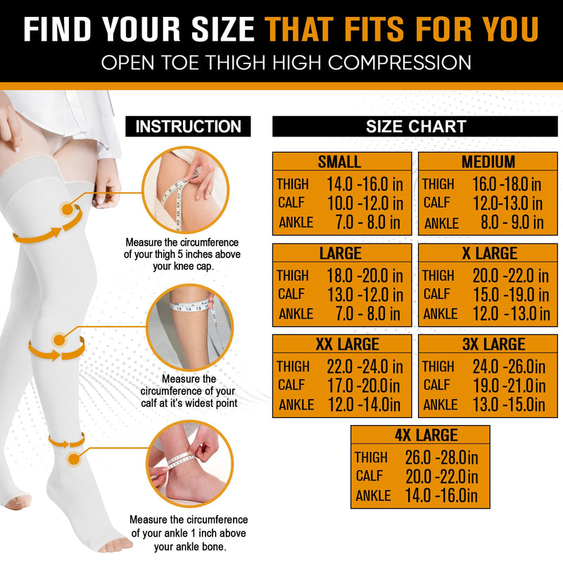 [Australia] - Doc Miller Thigh High Open Toe Compression Hose 20-30 mmHg Opaque Stockings Small White 