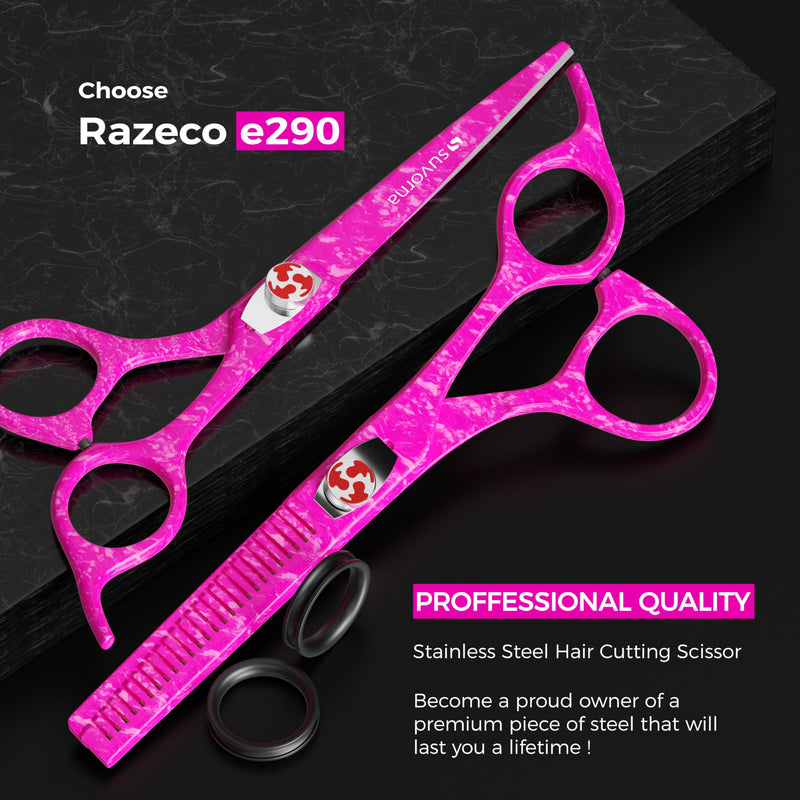 Suvorna Hair Scissors Professional with Thinning Shears for Hair Cutting | 6" Japanese Steel hair cutting scissors | Sharp Barber Scissors for Cutting and Layering | Hair Shears for Women and Men Pink