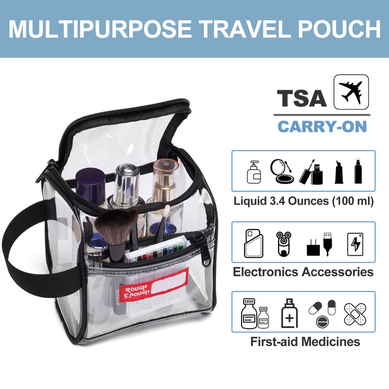 Rough Enough Clear Toiletry Bags for Traveling with Handles Toiletries Cosmetic Pouch Makeup Bags TSA Approved for Men and Women Travel