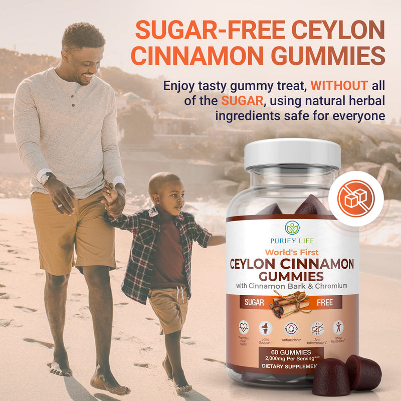 [Australia] - Sugar-Free Ceylon Cinnamon Gummies (2,000mg/Serving) Joint Pain Support Cinnamon Supplement & Brain Health, Vegan, Gluten-Free, Replace Ceylon Cinnamon Capsules, Pills, Powder Extract 60 Chews 