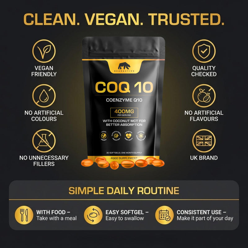 CoQ10 Supplement Softgels - Heart Health, Energy & Recovery - Coenzyme Q10 High Strength - Q10 Coenzyme Ubiquinone – 30 Vegan Softgels with Coconut MCT Oil (COQ10 400mg - 30 Softgels) COQ10 400mg - 30 Softgels