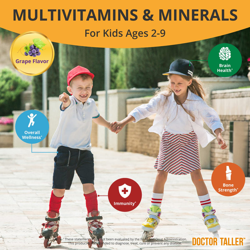 [Australia] - Doctor Taller Kids - Kids Multivitamins, Toddler Vitamins - Support Bone Strength, Enhanced Immunity with Calcium, Multivitamins for Ages 2 to 9 - Grape Flavor - 90 Vegan Chewable Tablets | 1 Pack 