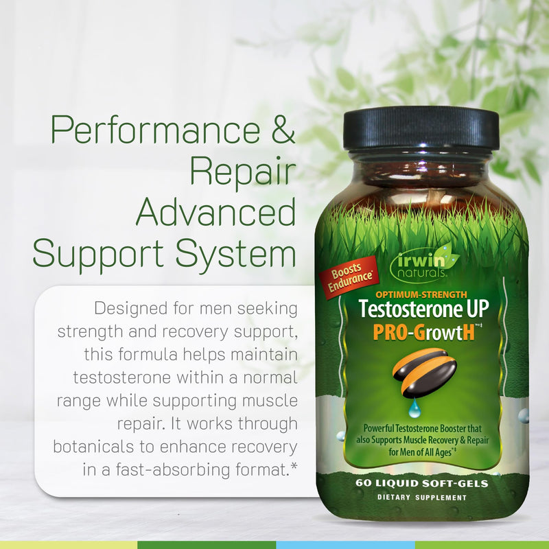 Irwin Naturals Optimum-Strength Testosterone UP PRO-Growth 60 ct | PrimaVie Shilajit Extract | Ashwagandha | Fish Oil