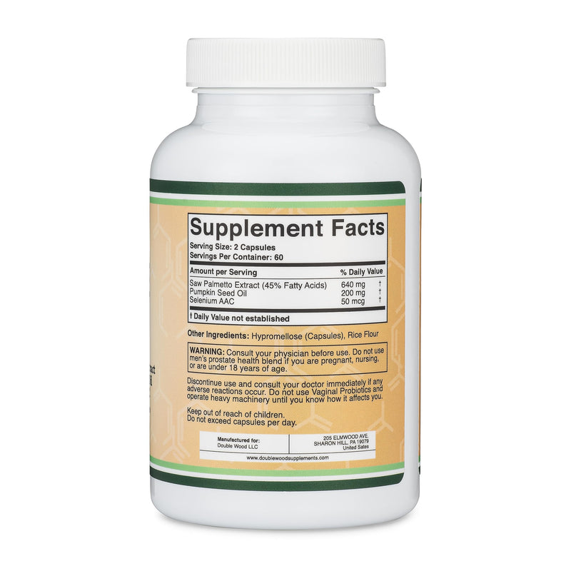 [Australia] - Prostate Support Supplement for Men's Health (120 Capsules) One Serving per Day for 30 Days Supports Prostate Function and Urinary Control (Saw Palmetto, Pumpkin Seed Oil, Selenium) by Double Wood 