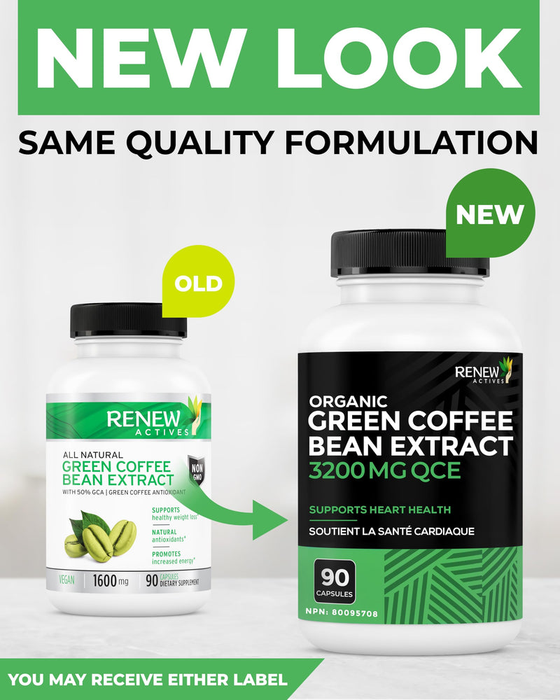[Australia] - Renew Actives High Potency Green Coffee Bean Extract - 800mg per Serving Green Coffee Bean Extract with 50% Chlorogenic Acid for Antioxidant Benefits - Made in Canada - 90 Vegan Capsules 
