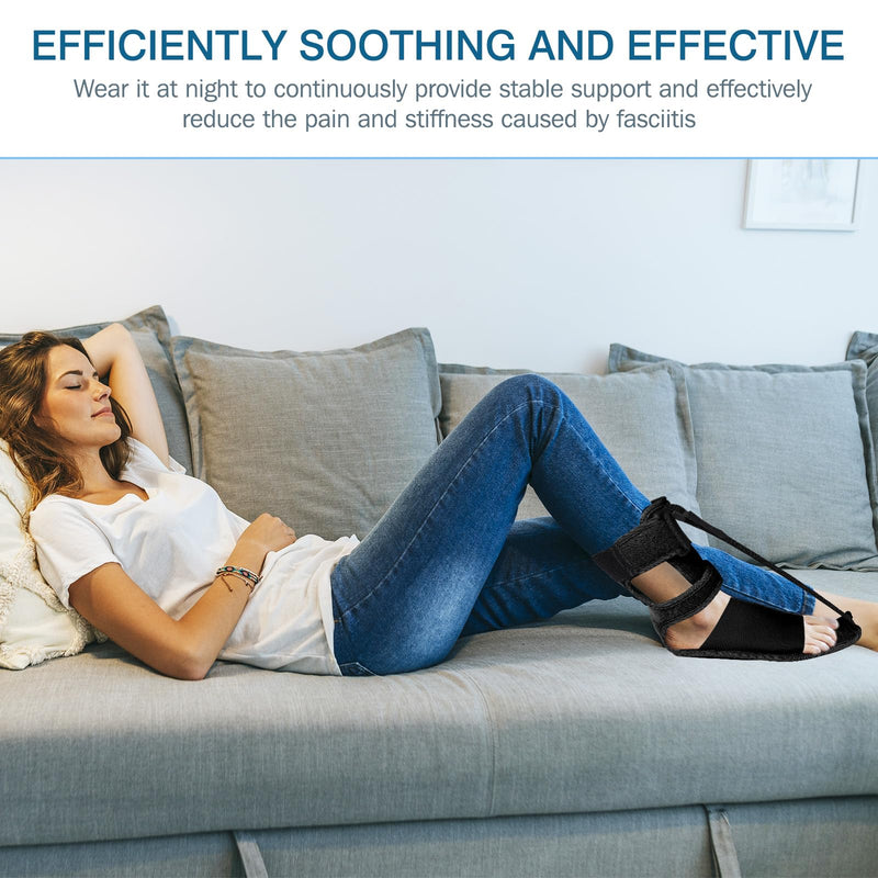 Upgrade Plantar Fasciitis Night Splint & Relief Brace with Adjustable Straps - Support for Achilles Tendonitis, Heel Spur Pain, Day & Night Use Black 1