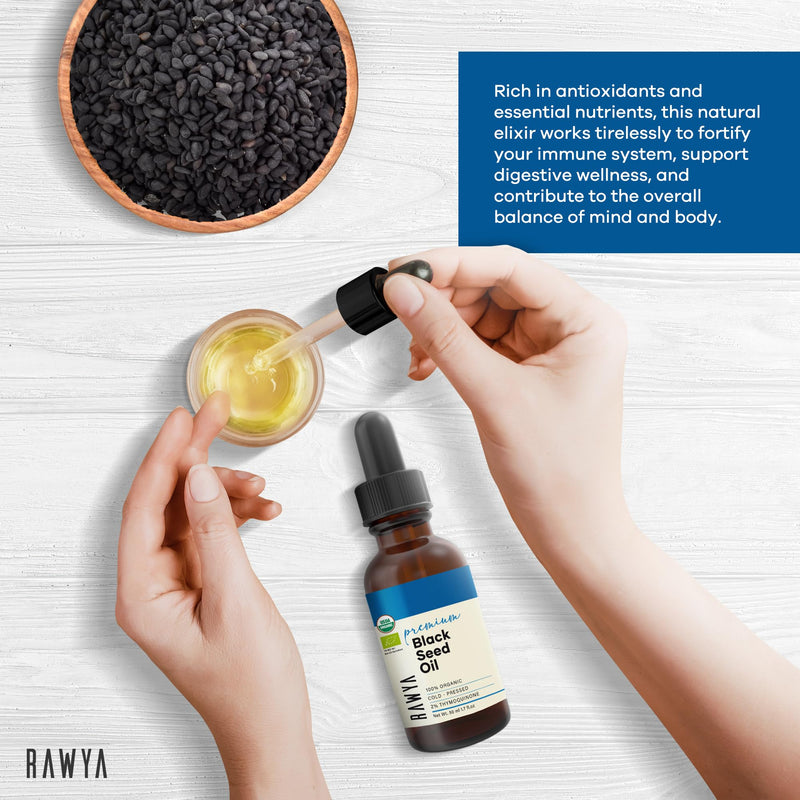 [Australia] - Black Seed Oil, Organic, 1.7 Fl Oz, RAWYA, Unrefined, Premium, High TQ, Cold Pressed, Glass Bottle, Nigella Sativa Oil, Non-GMO, Black Cumin Seed Oil, also known as Kalonji Oil, Nigella Oil 