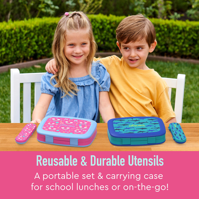 [Australia] - Bentgo Kids Utensil Set - Reusable Plastic Fork, Spoon & Storage Case BPA-Free Materials, Easy-Grip Handles, Dishwasher Safe Ideal for School Lunch, Travel, Outdoors (Rainbows and Butterflies) Rainbows and Butterflies 