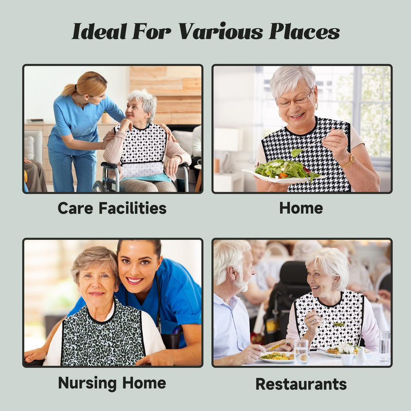 [Australia] - Adult Bibs - 3 Pcs Washable Clothing Protector with Crumb Catcher, Reusable Waterproof Large Feeding Adult Bibs Swallow Gird 