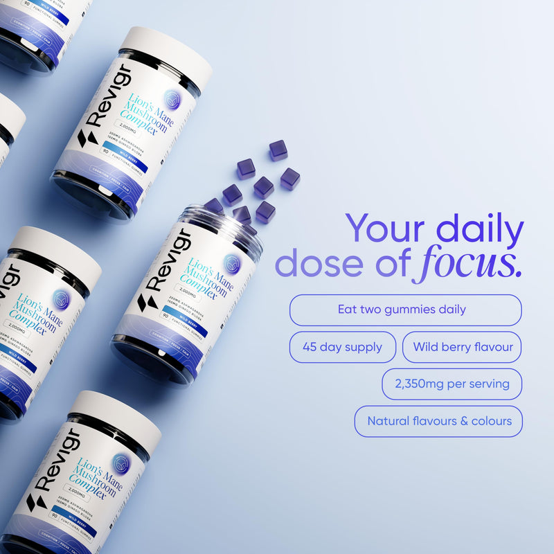 2000mg, 90 Lion's Mane Mushroom Gummies, + 200mg Ashwagandha, + 150mg Ginkgo Biloba, Nootropics for Cognition, Mood, Immunity & Inflammation, Vegan & Sugar-Free, Mixed Berry (45 Days Supply)