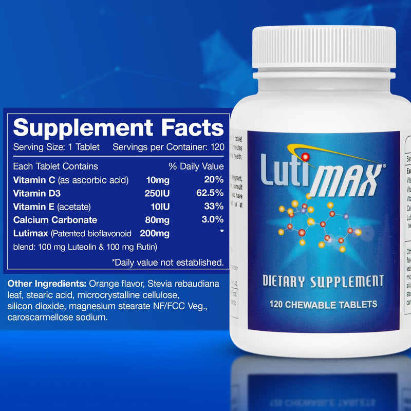 Lutimax Luteolin Complex w/Rutin - Immune Support Brain Supplements - Bioflavonoids w/Vitamin C, D & E for Joint, Muscle, & Dietary Issues - Antioxidants Supplement w/Immune Support - 120 Tablets 120 Count (Pack of 1)