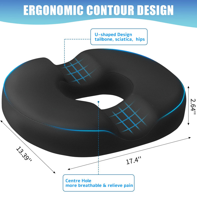 [Australia] - BlissTrends Donut Pillow Seat Cushion,Donut Chair Cushions for Postpartum Pregnancy & Hemorrhoids,Tailbone Pain Relief Cushion,Memory Foam Lifting Cushions for Office&Home Chairs (Black) Black Large 
