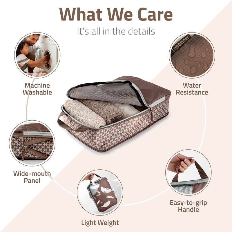 Oriday Set of 8 compression packing cubes for travel accessories- Expandable bags for clothing, toiletry, backpacks, organizing essentials (Beige) Beige