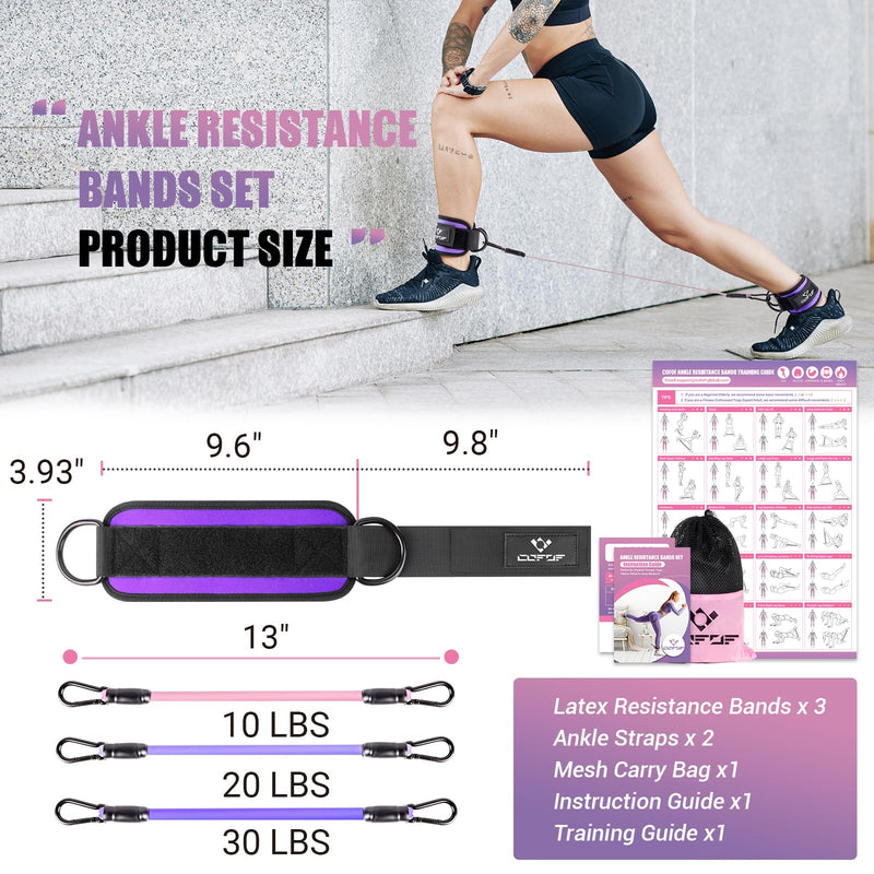 [Australia] - Ankle Resistance Bands with Cuffs, Ankle Bands for Working Out, Ankle Band Cuff for Kickbacks Hip, Leg Glute Exercise Equipment with Training Poster, Resistance Band with Ankle Cuffs for Women Purple 