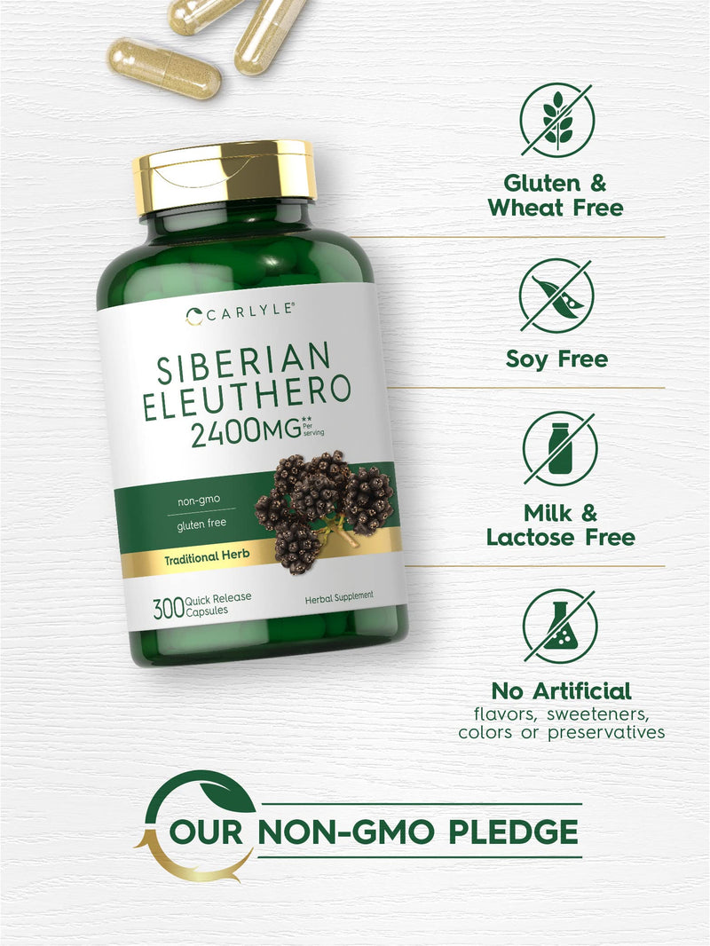 [Australia] - Carlyle Siberian Eleuthero | 2400mg | 300 Capsules | Non-GMO and Gluten Free Formula | Siberian Ginseng | Traditional Herbal Supplement 