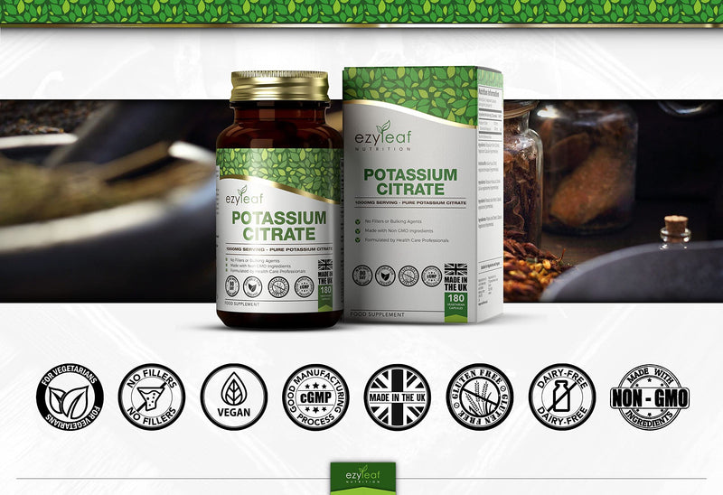[Australia] - Ezyleaf Potassium Citrate | 180 high-dose potassium capsules - 1000mg potassium per serving | Potassium high dose | No fillers, non-GMO, gluten, dairy and allergen free 