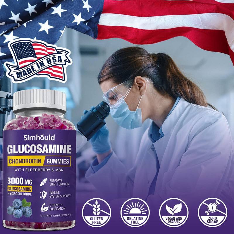 [Australia] - 2 Packs Glucosamine Chondroitin Gummies - 3000MG Extra Strength Joint Support Supplement with MSM & Elderberry, Flexibility, Antioxidant Immune Support Gummy for Adults, Men & Women 60 Count (Pack of 2) 
