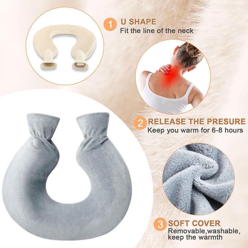 [Australia] - Hot water bottle neck, Vintoney 2L neck hot water bottle neck, shoulder & back pain neck pillow bed bottle ensures warmth comfort gift for women mother father with soft cover 2L capacity 
