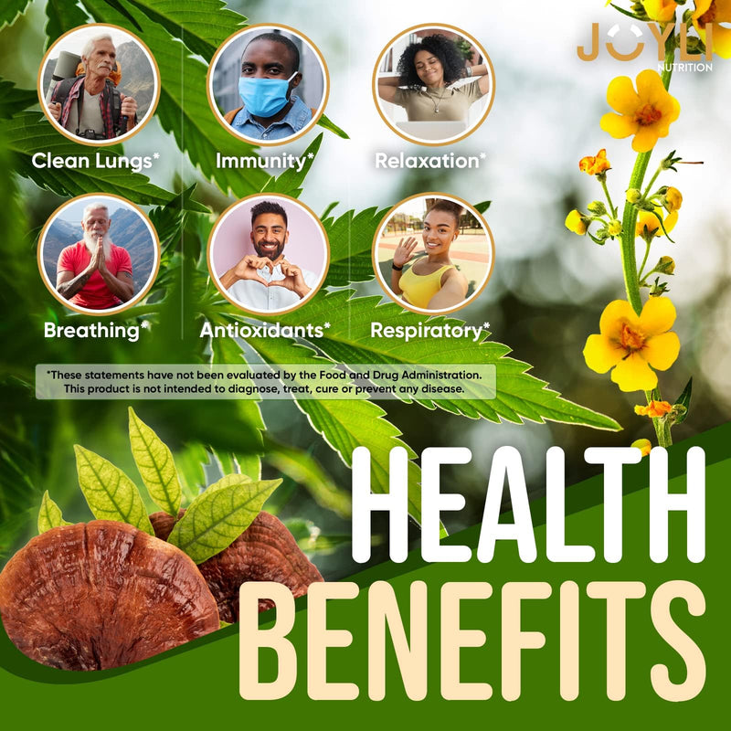 JOYLI Hemp Gummies - Natural Lung Cleanse with Mullein Leaf & Reishi Mushroom - Extra Strength Clean Lung Support Supplement with Vitamins A, C, D & E - Sugar-Free, Vegan, Non-GMO - 60 Edibles 60 Count (Pack of 1)