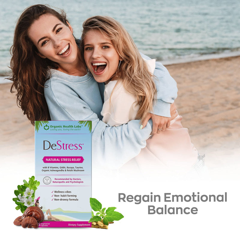 DeStress All-Natural: Veggie Capsules, with B Vitamins, Magnesium, Ashwagandha and L-Theanine Supplement, Anxiety Relief, 30 Veggie Capsules, Stress Relief Supplement Organic Health Labs