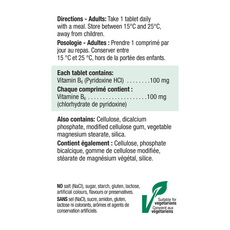 Jamieson Vitamin B6 (Pyridoxine) 100 mg, 100 tabs
