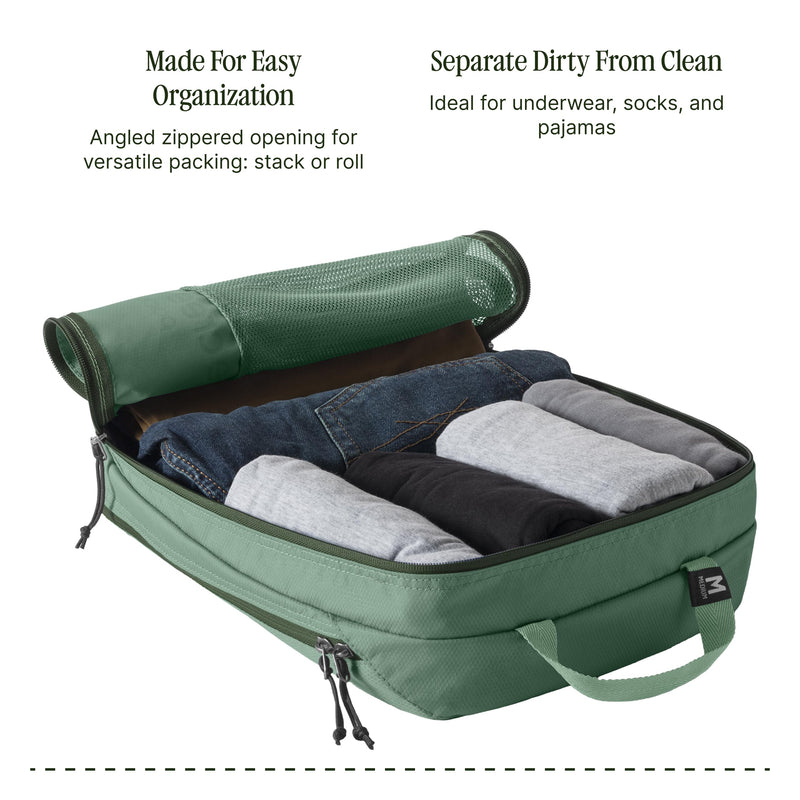 Eagle Creek Pack-It Reveal Clean/Dirty Cube, Medium, Willow Green | Water-Resistant Dual Compartment Packing Cube with Internal Divider for Clean and Dirty Clothes, Travel Essentials