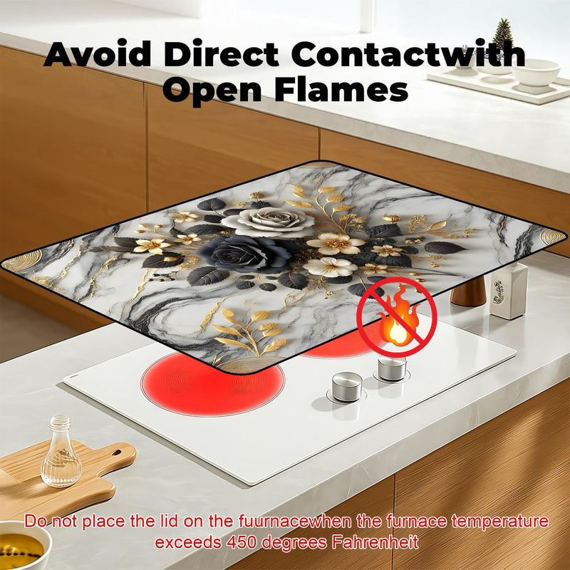 [Australia] - Heat-Resistant Glass Stove Top Cover with Anti-Slip Rubber Coating ‚Äì 28.5x20.5 Inch Electric Stove Protector, Scratch-Resistant, Expands Counter Space, Stylish Kitchen Decor Rose 