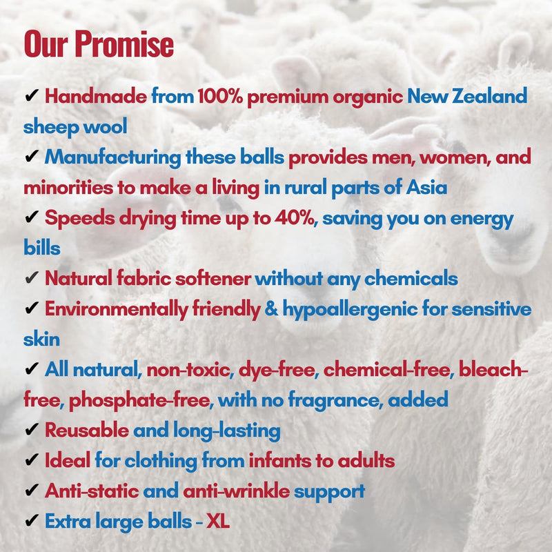 [Australia] - Wool Dryer Balls Organic Premium | 6 Balls XL, Ethically & Humanely Made, Natural Fabric Softener, Laundry Dryer Balls Reusable, Wrinkle Release, Organic Fabric Softener Ball, Say No! to Dryer Sheets 1 Pack of 6 Balls (XL) 