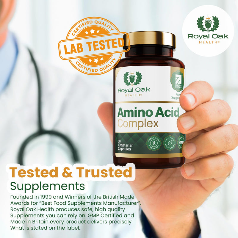 Full Spectrum Amino Acid Complex | Complete with All 20 EAA & BCAAs in Free Form for Instant Digestion | Essential & Branch Chain Amino Acids Supplement | 60 Vegan Capsules | UK Made