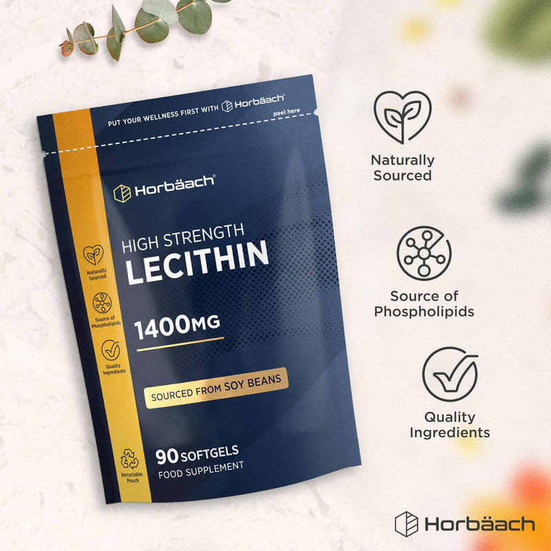 Lecithin Capsules 1400mg | High Strength Soy Lecithin Supplement | Sourced from Soy Beans | 90 Softgels | By Horbaach