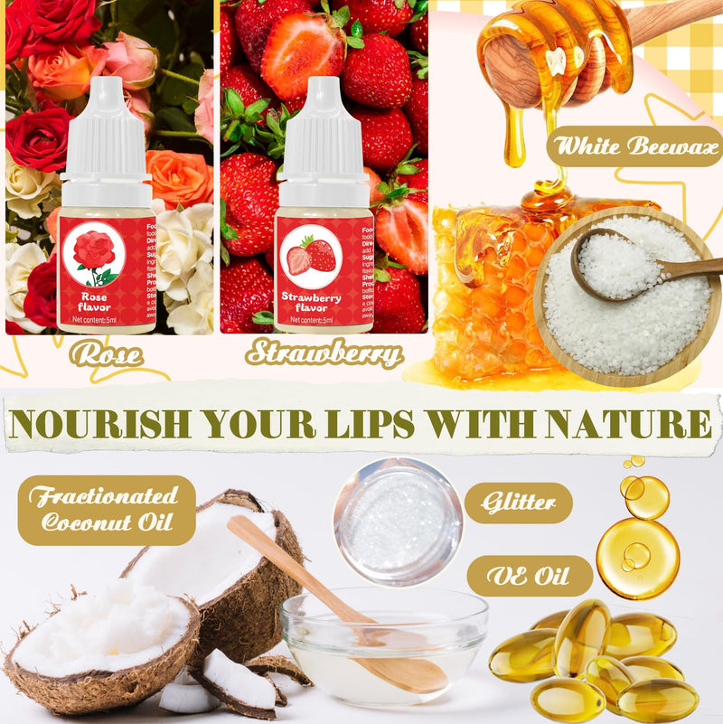 Thaluna Lip Balm Making Kit with Fractionated Coconut Oil, Make Your Own Lip Balm, Moisturizing DIY Lip Gloss Making Kit - Beeswax, Essential Oil, Squeeze Empty Tubes, Christmas Gift for Girls & Women