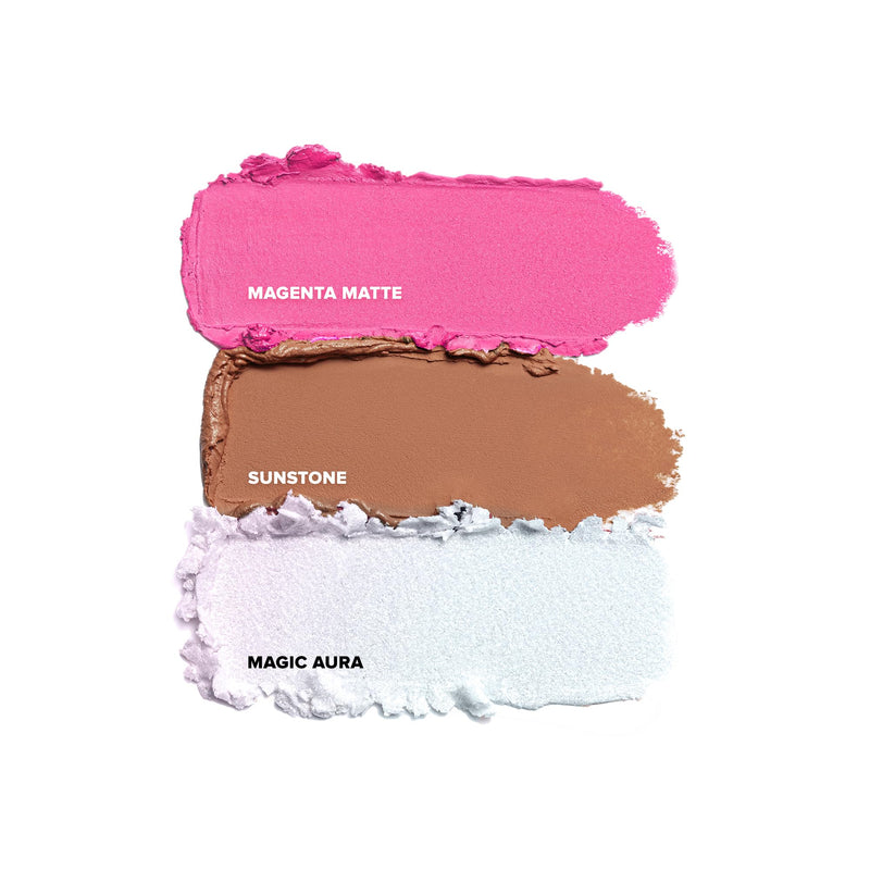 [Australia] - Nudestix Sunpink Glow STAX Set – 3-Piece Cream Blush & Highlighter Sticks for Cheeks, Lips & Eyes | Includes Sunstone, Magenta Matte & Magic Aura | Multi-Use, Stackable, Vegan Makeup Set 