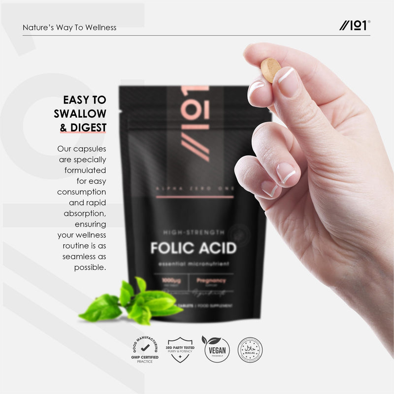 Folic Acid 1000mcg - Essential Pregnancy Support – 365 Vegan Tablets (1 Year Supply) - Resealable and Recyclable Pouch by Alpha01 800mcg (365 count)