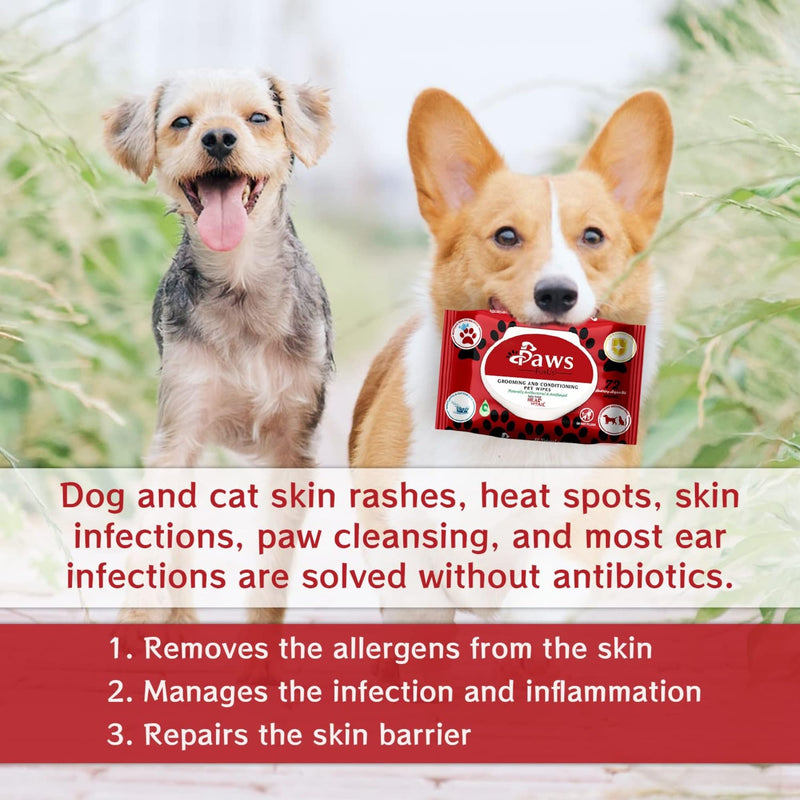 PawsFurUs® All-Natural Pet Wipes for Dogs & Cats - Doctor-Formulated for Total Pet Care with Antifungal & Antibacterial Protection, pH Balancing, Moisturizing, Deodorizing & Fast Itch Relief - 72ct. - PawsPlanet Australia