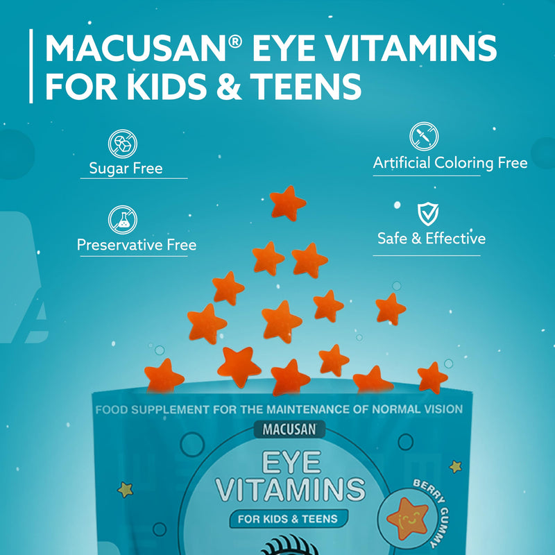 Macusan® Eye Health Gummies for Kids & Teens – Vision Support & Blue Light Protection with Omega-3, Lutein & Essential Vitamins – Sugar-Free, Berry Flavor – 30 Gummies