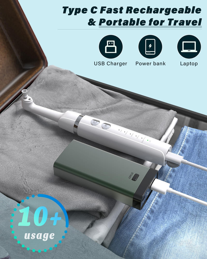 [Australia] - Tooth Polisher, Rechargeable Tooth Whitening Kit for Teeth Cleaning and Whitening, with 3 Tooth Polish Paste and 5 Brush Heads, LED Light, Easy to Use at-Home Personal Dental Care Kit White 