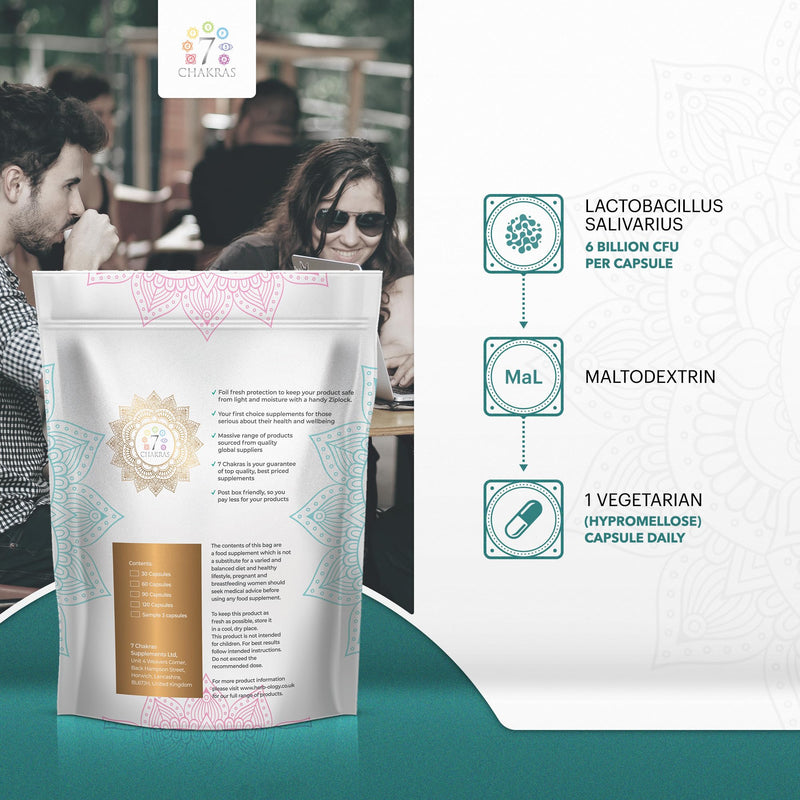 7C Lactobacillus Salivarius | 120 High Strength L Salivarius Capsules - 6B CFU L-Salivarius Probiotic per Serving | Lactobacillus-Salivarius Probiotic | Non-GMO Gluten & Allergen Free | Made in the UK 120 count (Pack of 1)