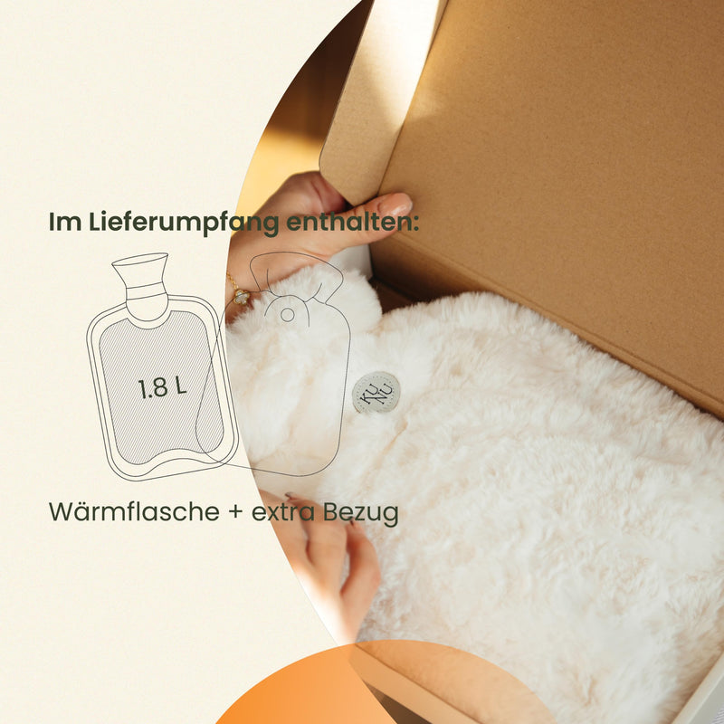 [Australia] - KUNU® the special hot water bottle - 1.8l - incl. gift packaging - with extra cover - irresistibly fluffy - perfect for adults and children - leak-proof and tested Fluffy Cream 
