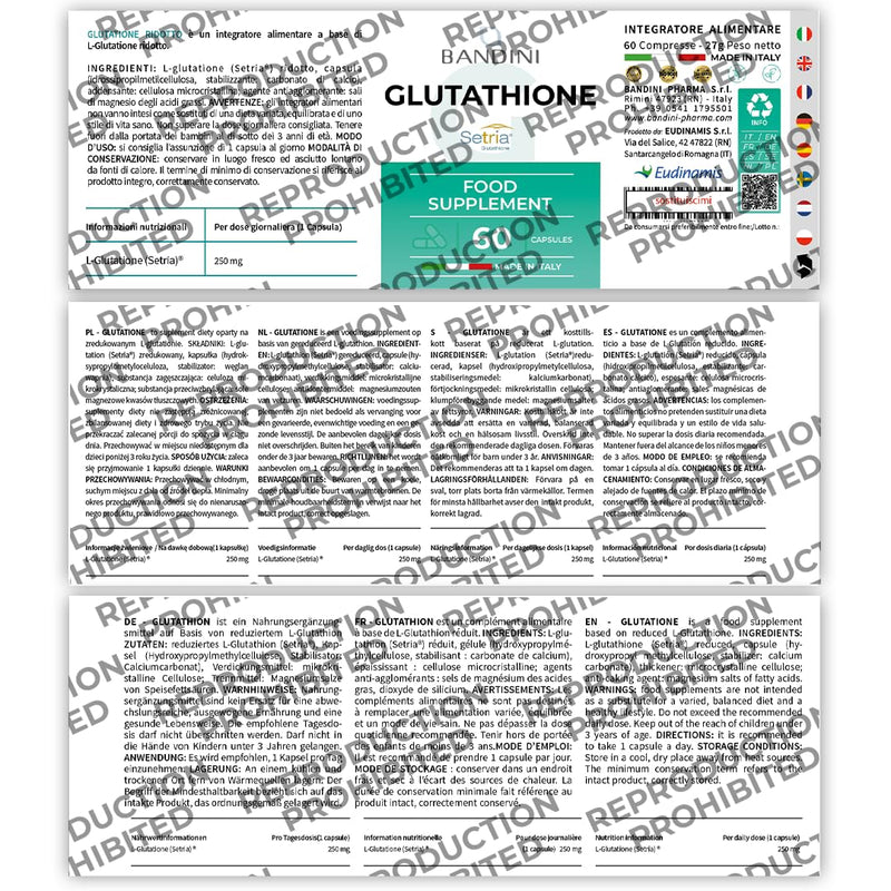 Bandini® High Strength Glutathione Reduced 250mg per Capsule | L-Glutathion Setria® Supplement | Powerful Antioxidant | 10x Better Absorption, Vegan, Gluten-Free, GMO-Free, Kosher | 60 Capsules