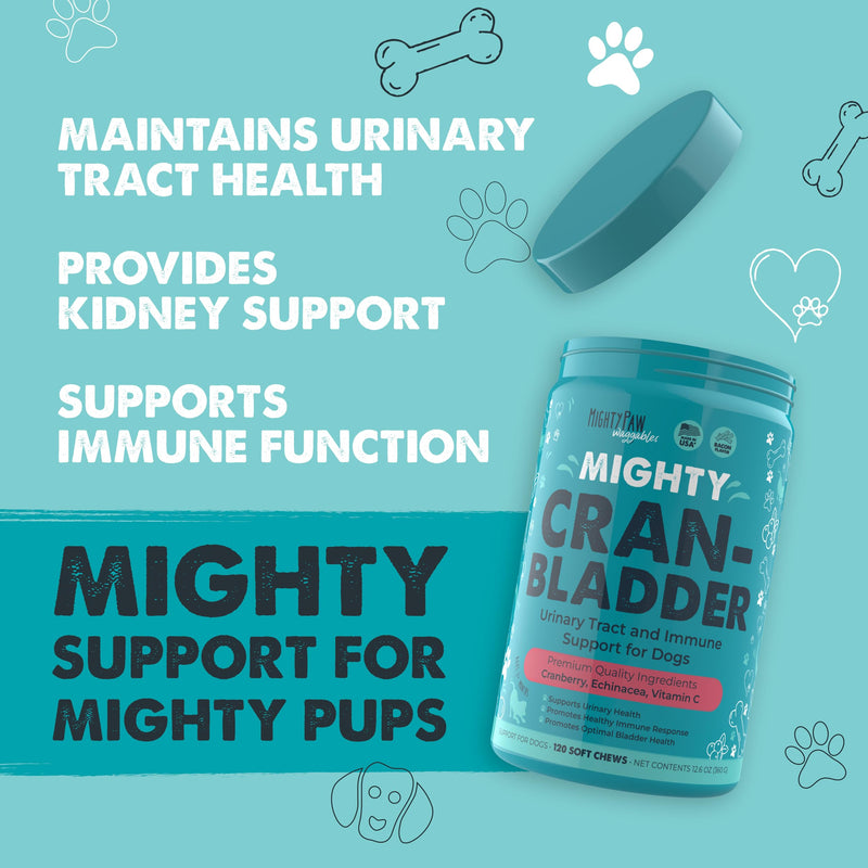 Mighty Paw Waggables Cran-Bladder (Made in The USA) | Cranberry Supplement for Dogs, Cranberry Chews for Urinary Tract Health. Kidney, & Bladder Support. Antioxidant Immune Health (120 Count) - PawsPlanet Australia