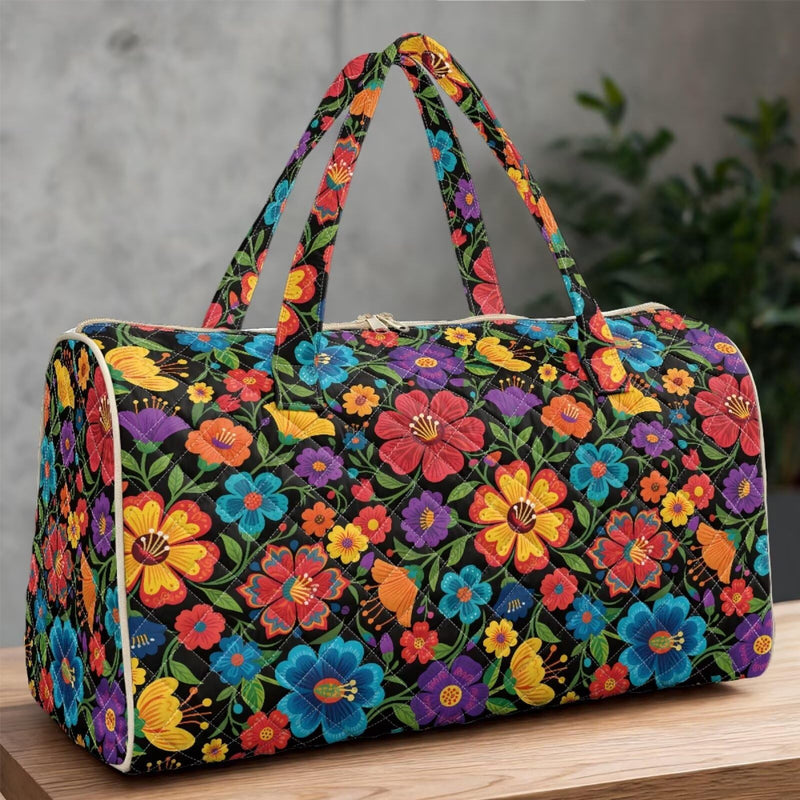 BIGCARJOB Hippie Floral Duffle Bag for Women Weekender Travel Bag Quilted Toiletries Bags Overnight Bags Packable Duffle Bags for Travel Camping Hiking