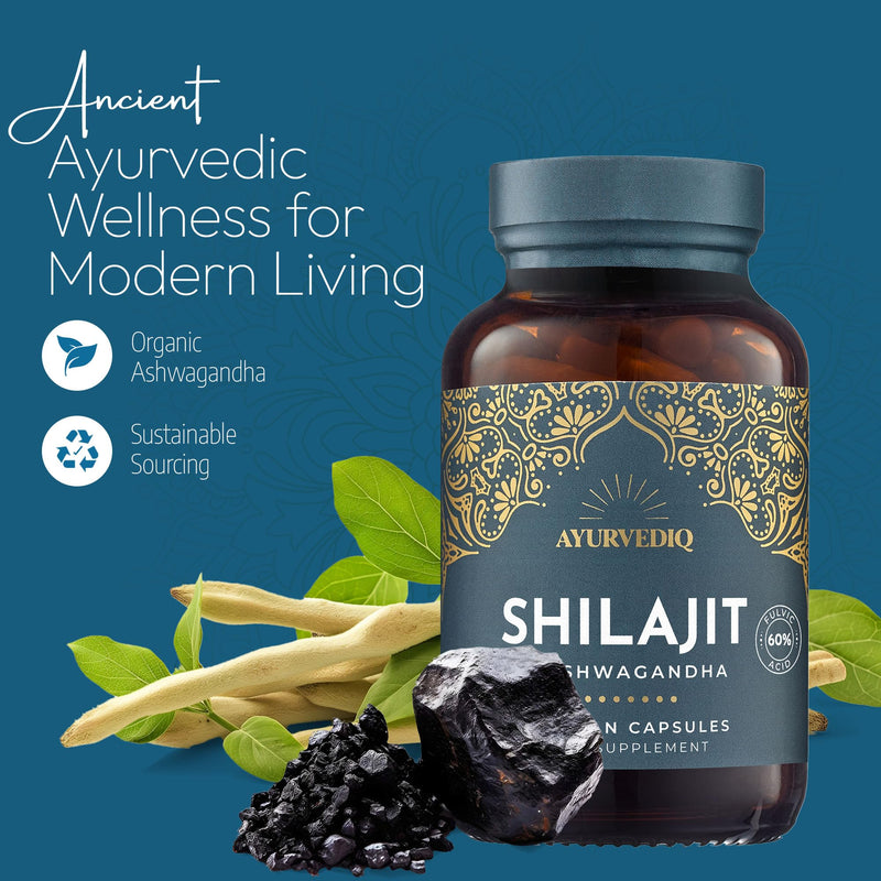 Pure Shilajit and Organic Ashwagandha - Himalayan Shilajit with Ashwagandha High Strength Capsules - Ayurveda Products