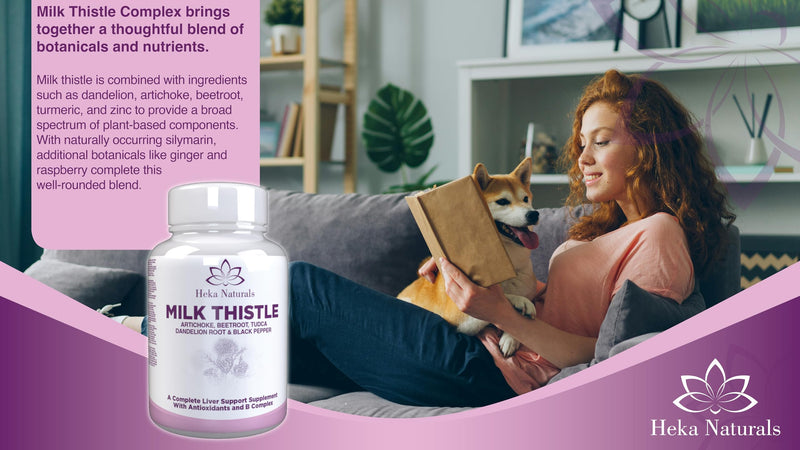 Heka Naturals Milk Thistle Complex | 90 Capsules | Milk Thistle with Artichoke, Turmeric, Dandelion Root, Aloe Vera, Ginger, Red Raspberry & Zinc | Food Supplement
