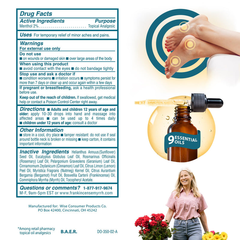 FRANKINCENSE & MYRRH Foot Pain Relief Rubbing Oil, Diabetic Neuropathy, 2oz | Soothing menthol + 9 essential oils target neuropathy, restless leg & nerve pain in feet, heels and ankles. Fast safe relief. 2 Ounce (Pack of 1)