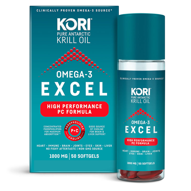 [Australia] - Kori Krill Omega 3 Excel Krill Oil 1000mg Supplements with EPA & DHA, High Performance PC Formula for Max Absorption, Clinically Proven & Non-GMO Source, 50 Softgels 50 Count (Pack of 1) 