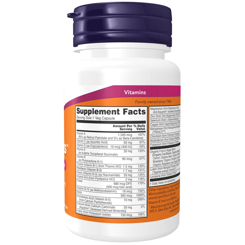 NOW Foods Supplements, Daily Vits™with Fruit & Veggie Blend, Lutein and Lycopene, 30 Veg Capsules (Pack of 4) 30 Count (Pack of 4)