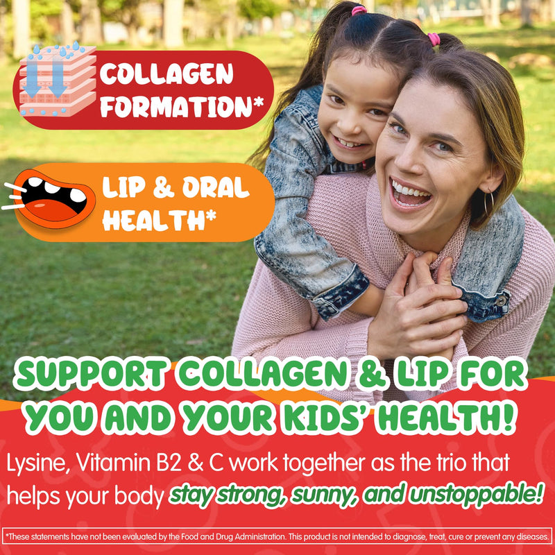 [Australia] - L-Lysine Gummies 500/1000mg with Algae Omega 3, Vitamin B2, D3, K2, C for Kids 9+, Teen & Adult, Lysine Supplement Support Immune, Lip & Oral, Collagen Production, Brain, Bone Health, Sugar Free 1Pack 