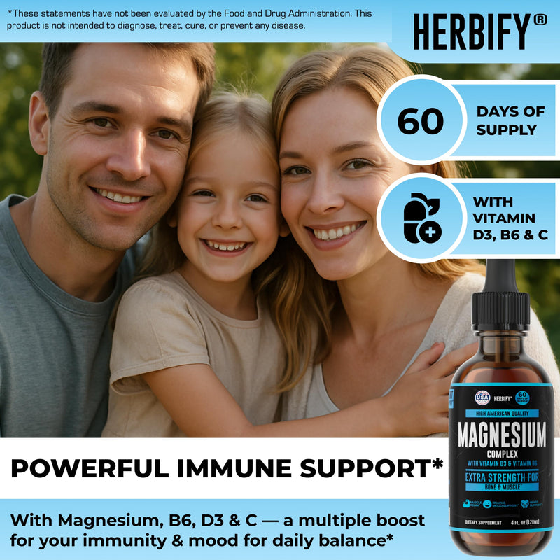 Magnesium Complex Drops - Magnesium Citrate Liquid Complex with Vitamin D Vitamin B6 Vitamin C - Potassium Supplement for Muscle, Mood, Heart & Nerve Support - Made in USA - 4 Oz