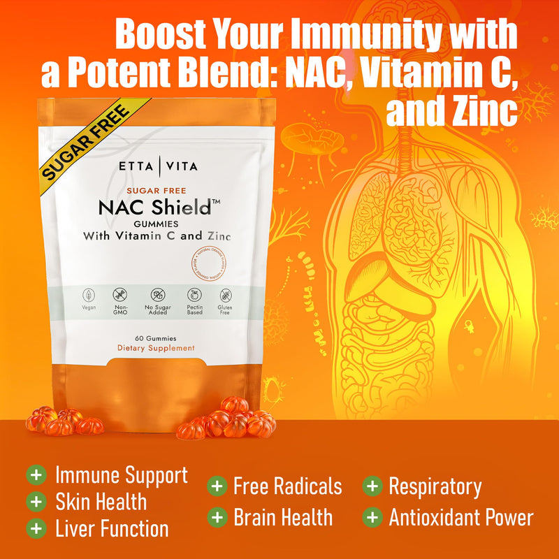[Australia] - Sugar-Free NAC Gummies (Immune Support Complex) N-Acetyl Cysteine, Vitamin C & Zinc - Supports Respiratory Health, Liver Detox & Cleanse, Kidney Function, NAC Supplement for Kids and Adults - Vegan NAC Immune Complex Gummies 