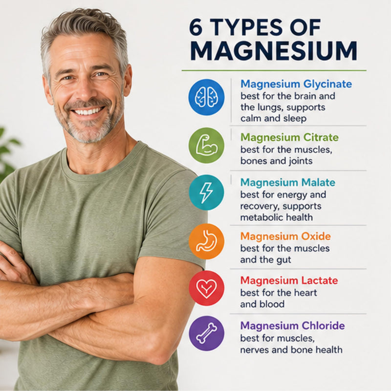 Magnesium Glycinate 6-in-1 Complex for Body & Brain | Magnesium Supplement Tablets with Citrate, Malate, Oxide, Chloride for Maximum Whole-Body Benefits | 120 Capsules, 2 Months' Supply